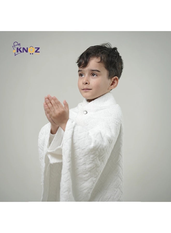 إحرام كنوز للأطفال 100% قطن بتصميم مكبسن وحزام لاصق – ملابس عمرة وحج للأولاد - Image 3